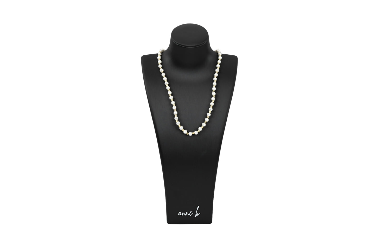Classic Pearl & Gold Bead Necklace with Toggle Clasp 18K Gold Filled