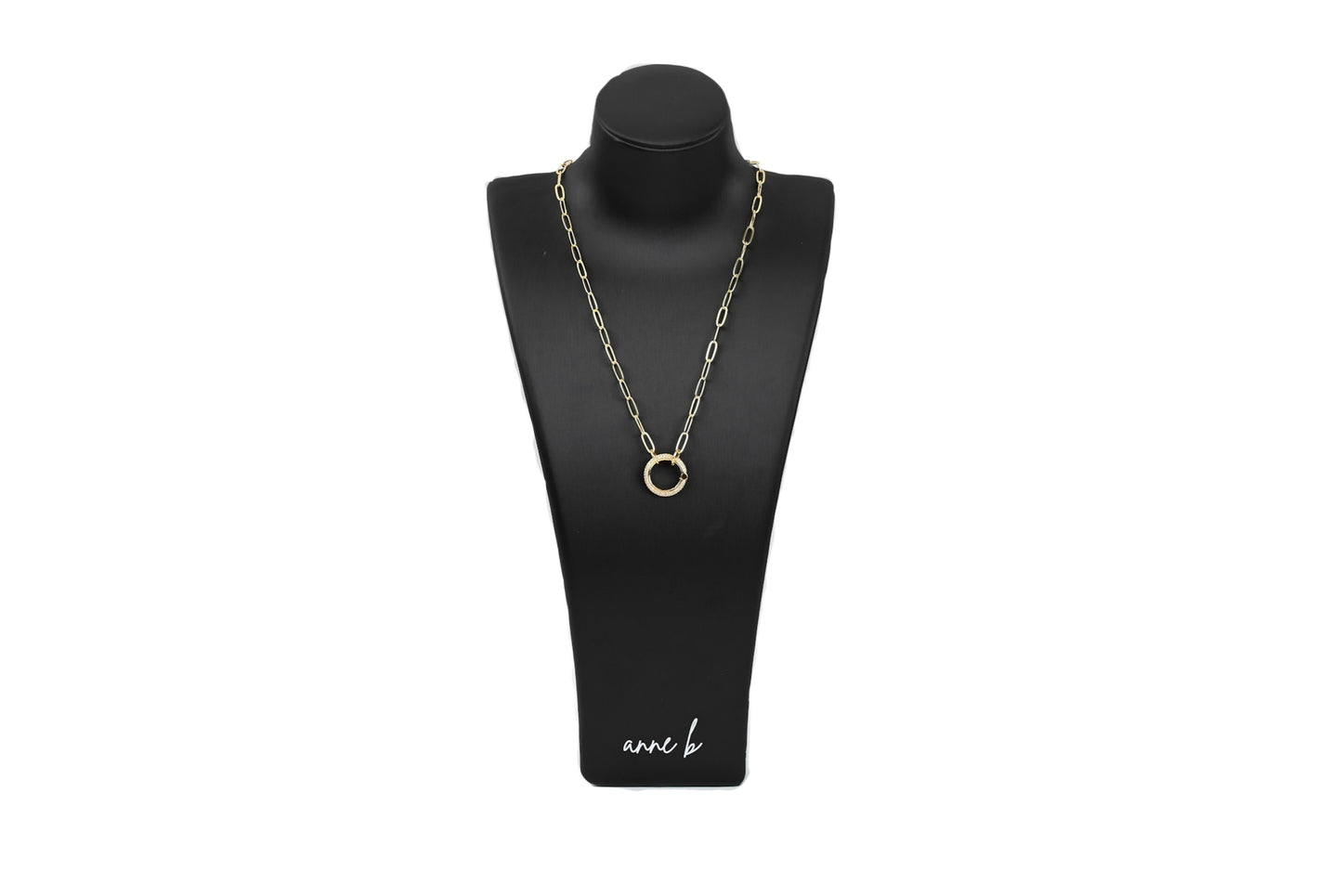 Paperclip Diamond Round Spring Enhancer Charm Necklace 18k Gold Filled / Silver