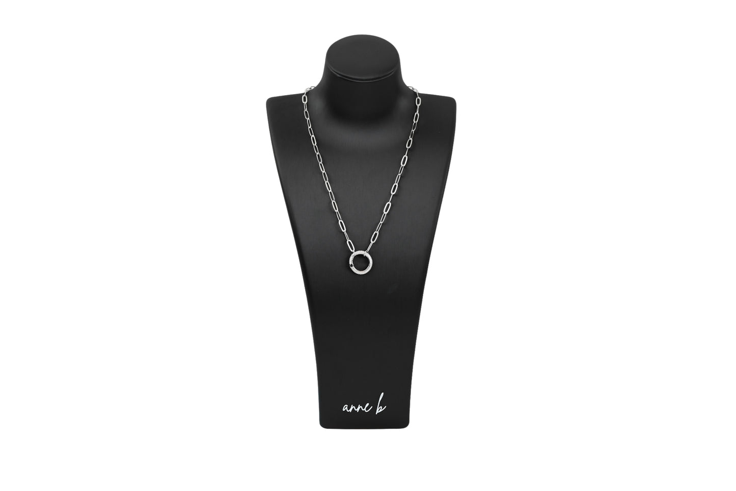 Paperclip Diamond Round Spring Enhancer Charm Necklace 18k Gold Filled / Silver