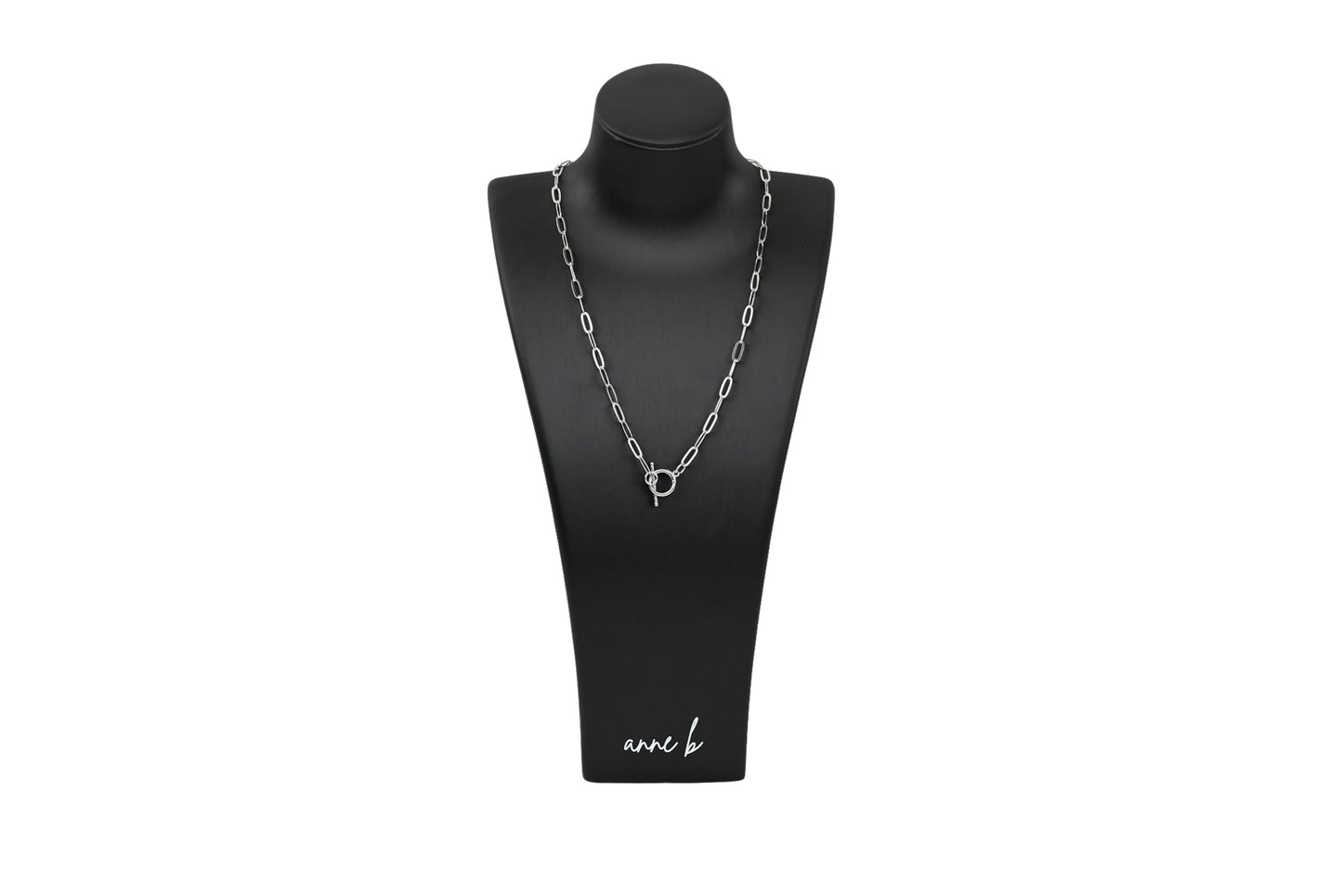 Paperclip Toggle Clasp Charm Necklace Silver