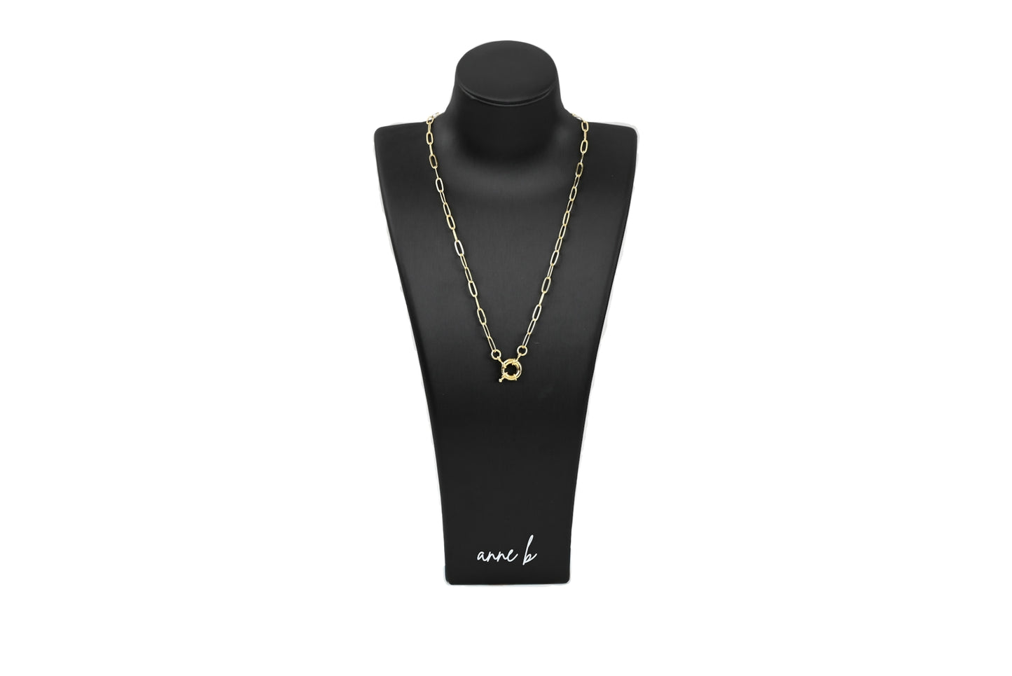 Paperclip Round Spring Clasp Charm Necklace 18k Gold Filled