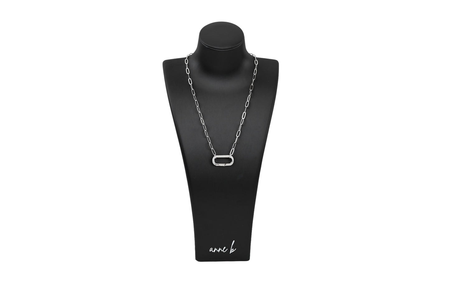 Paperclip Diamond Rectangle Carabiner Charm Necklace | 18K Gold-Filled & Silver