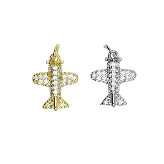 Crystal Airplane Charm Pendant 18K Gold Filled / Silver