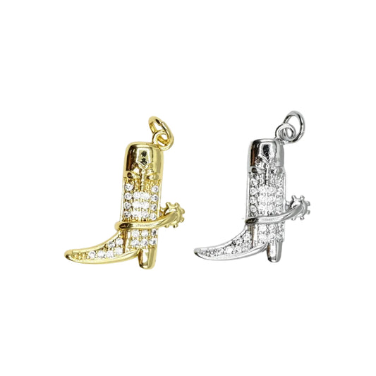 Cowboy Boot Charm Pendant with Stud Accents 18K Gold Filled / Silver