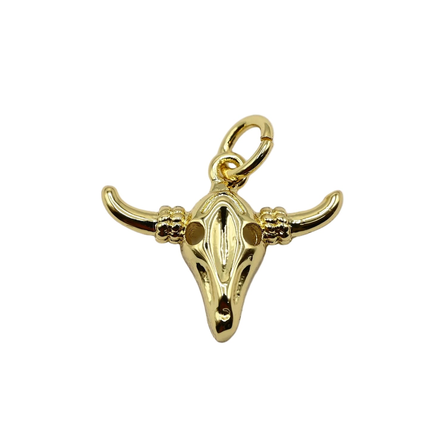 Western Bull Skull Charm Pendant 18K Gold Filled Studded