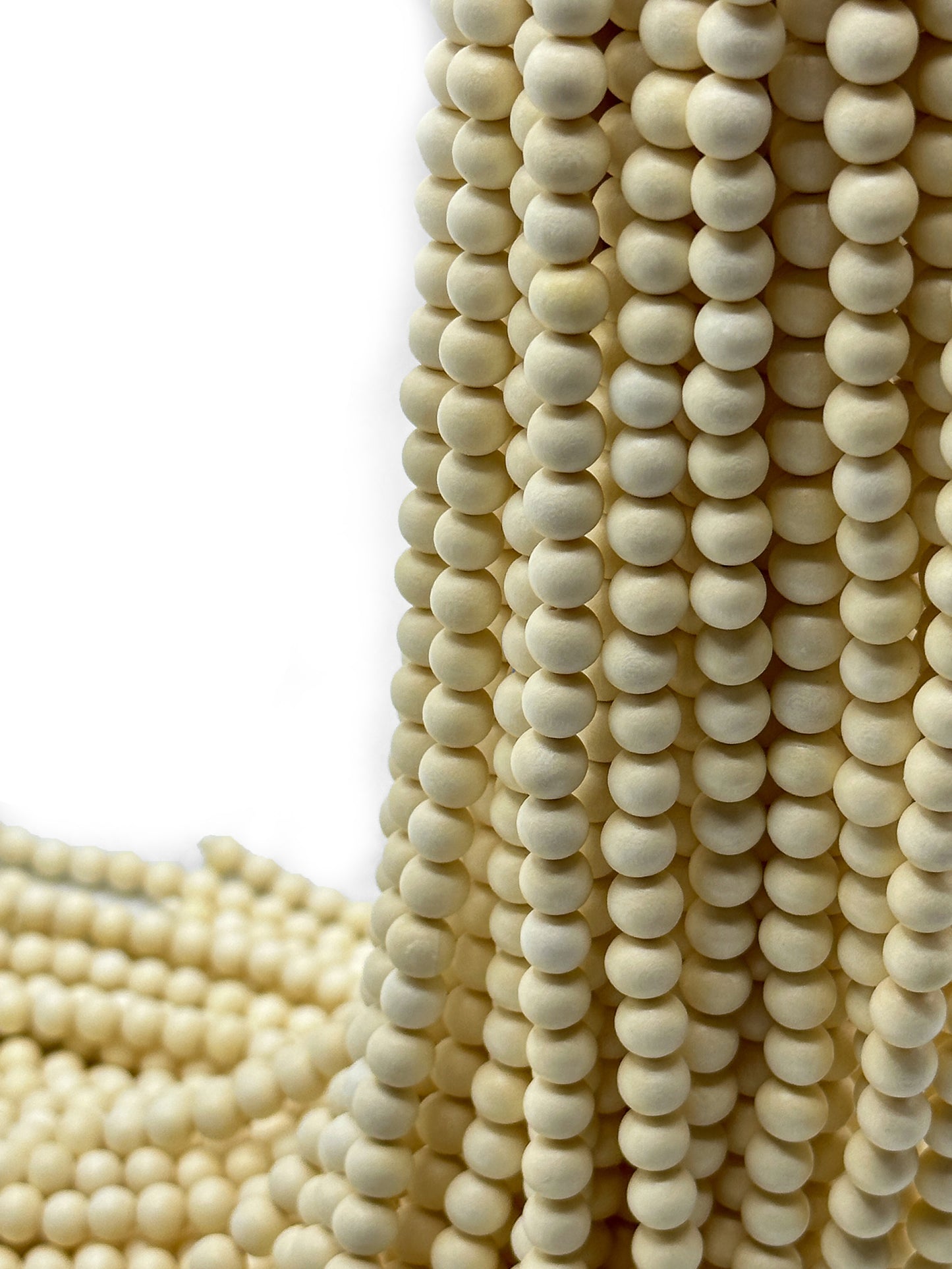 Bleached Cream White Wood Beads – Polished – 16″ Strand