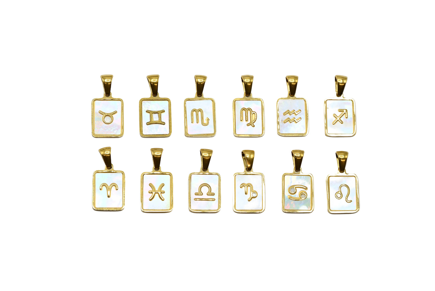 Mother of Pearl Zodiac Charm Pendant 18K Gold Filled