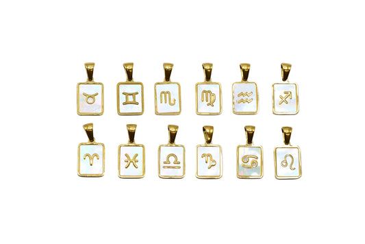 Mother of Pearl Zodiac Charm Pendant 18K Gold Filled